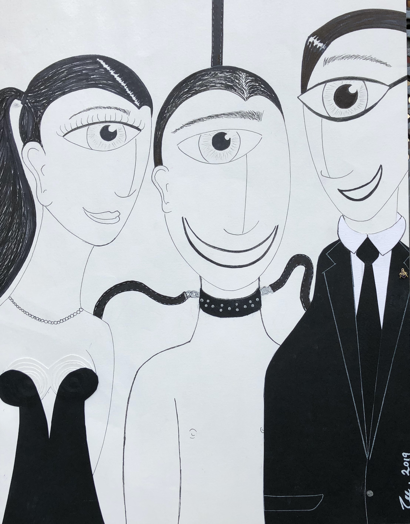 The Leash, the Leaches, Ink, graphite and collage on paper