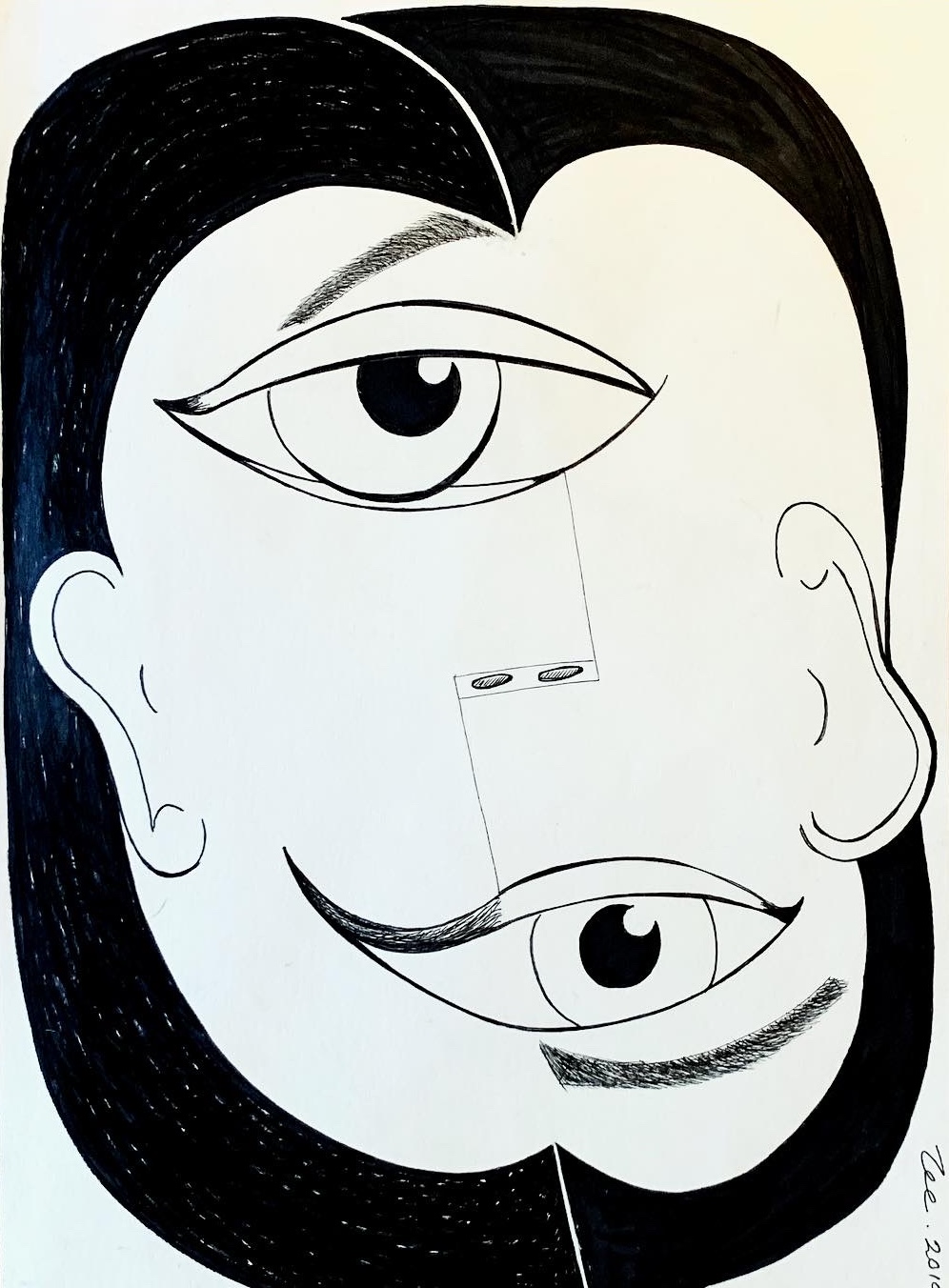 Inverted Gaze, Ink and graphite on paper