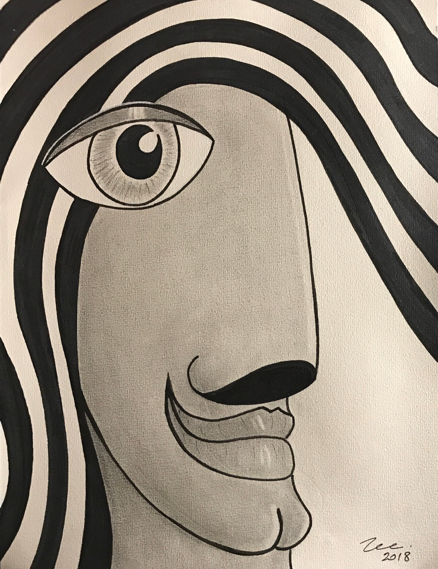 Waves, Ink and graphite on paper